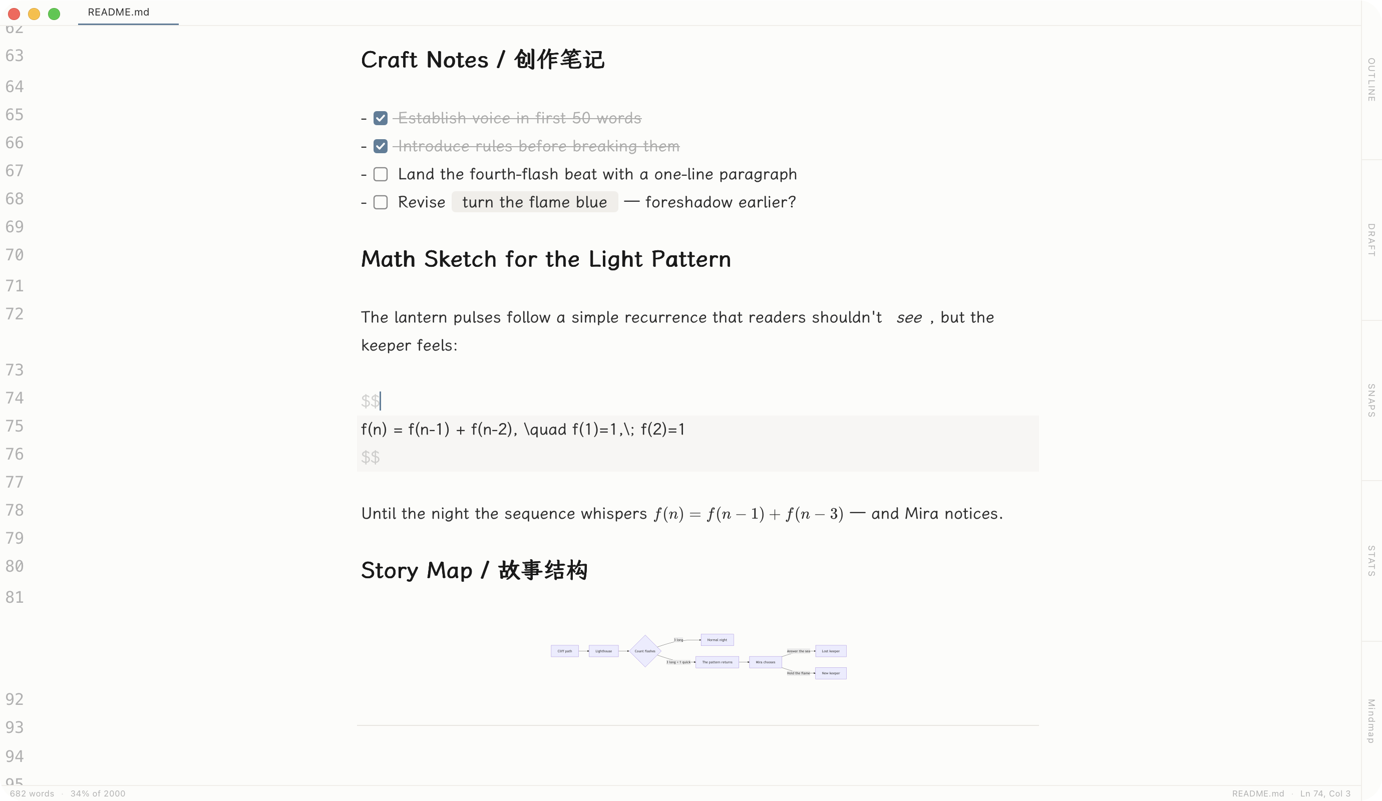 Novelist 禅模式：居中版心、极简界面、聚焦当前段落
